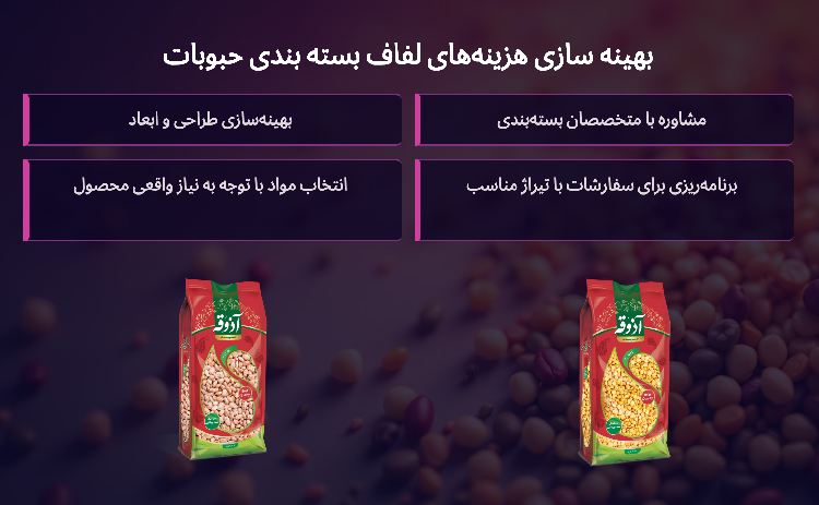 بهینه سازی هزینههای لفاف بسته بندی حبوبات